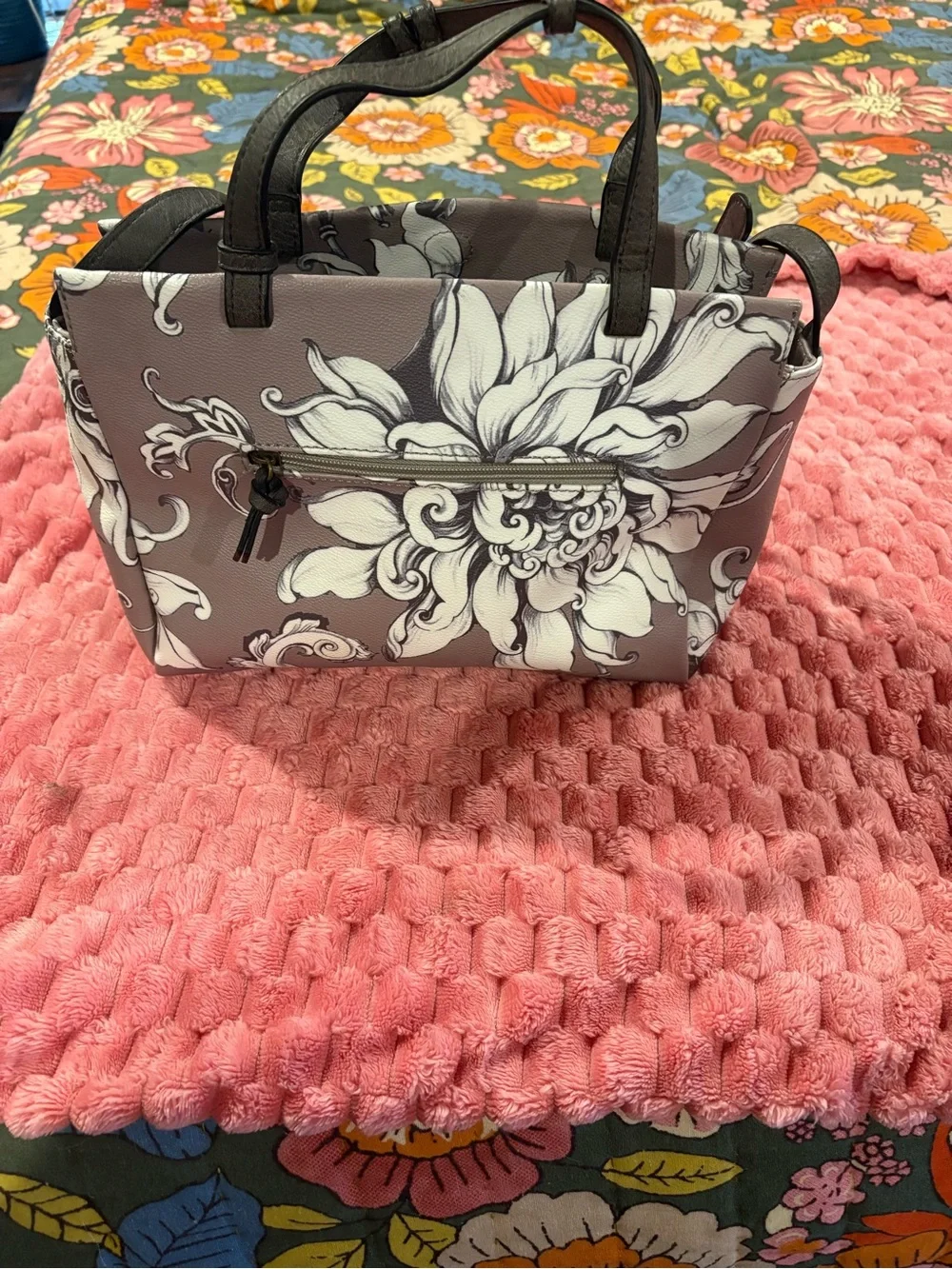 Elliott Lucca-Gray Floral Tote Bag with Removable Strap magnetic